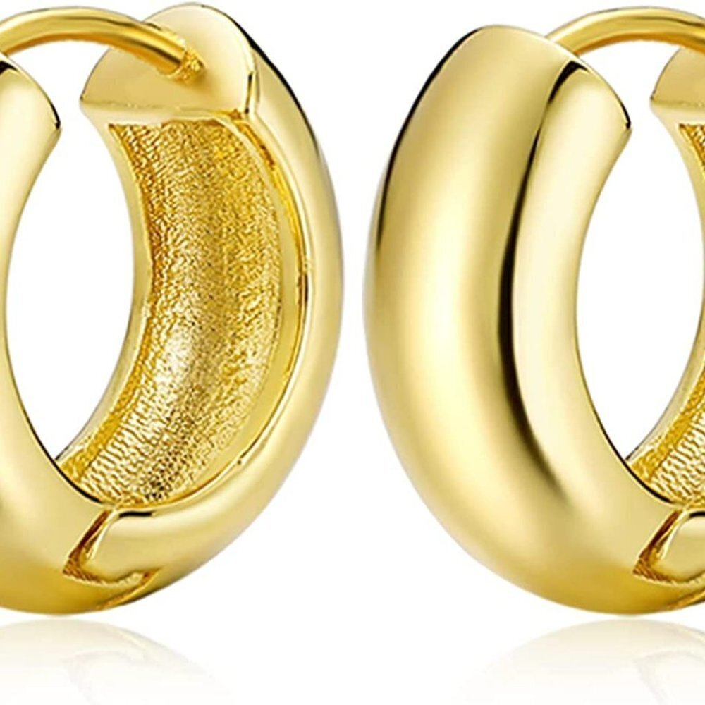 14K Gold Plated Thick Hoop Earrings  Lightweight, Earrings